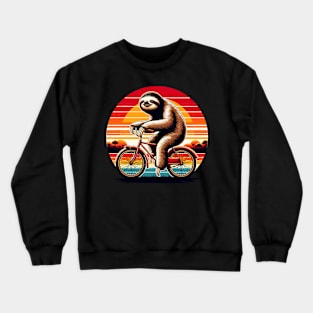 Sloth rides a bike at sunset Crewneck Sweatshirt